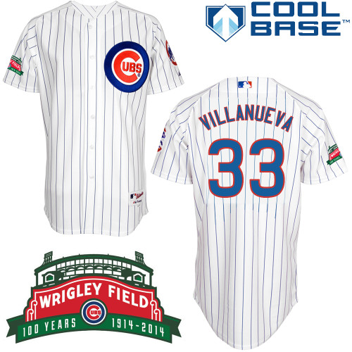 Carlos Villanueva #33 MLB Jersey-Chicago Cubs Men's Authentic Wrigley Field 100th Anniversary White Baseball Jersey